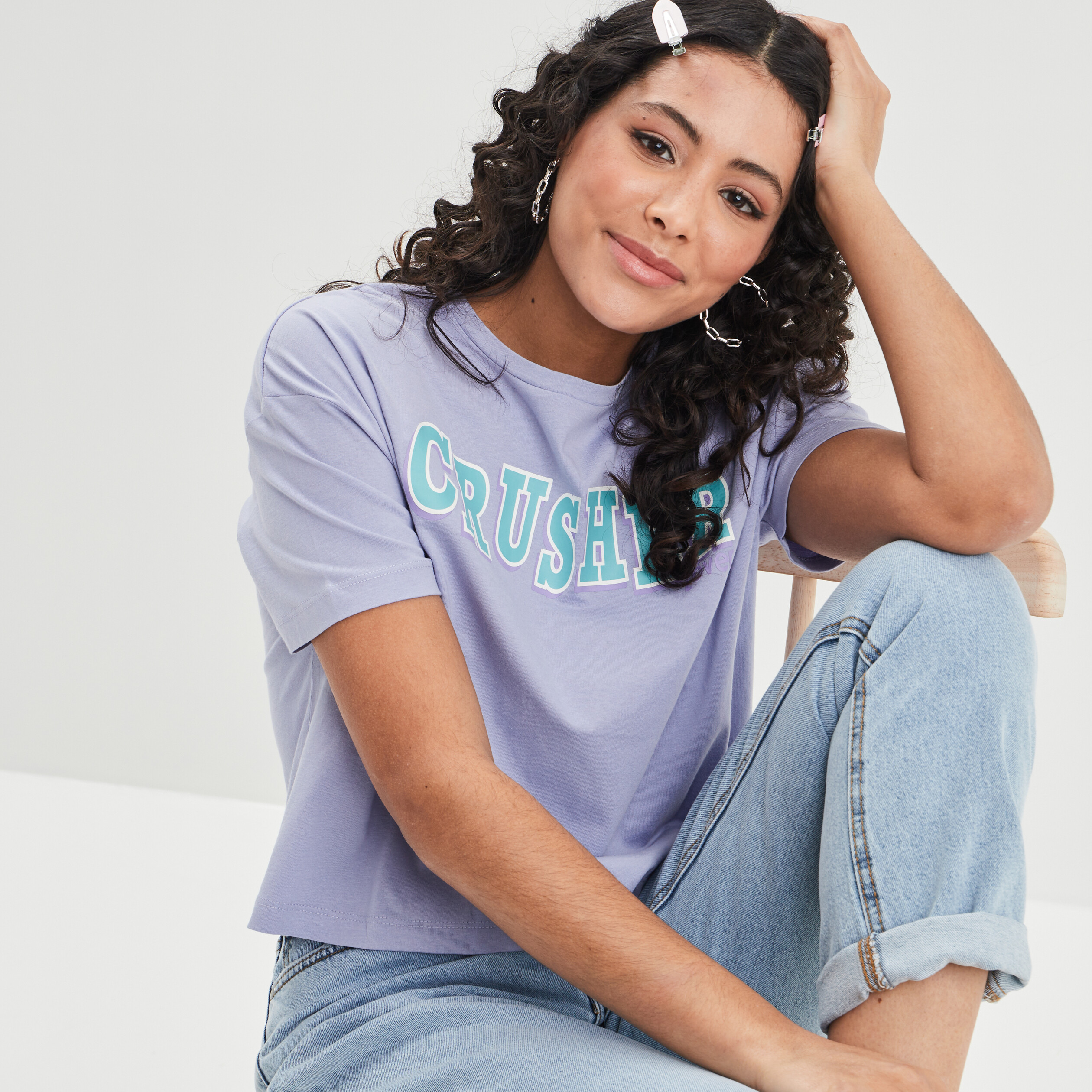 T-shirt cropped oversize Creeks mauve femme | La Halle