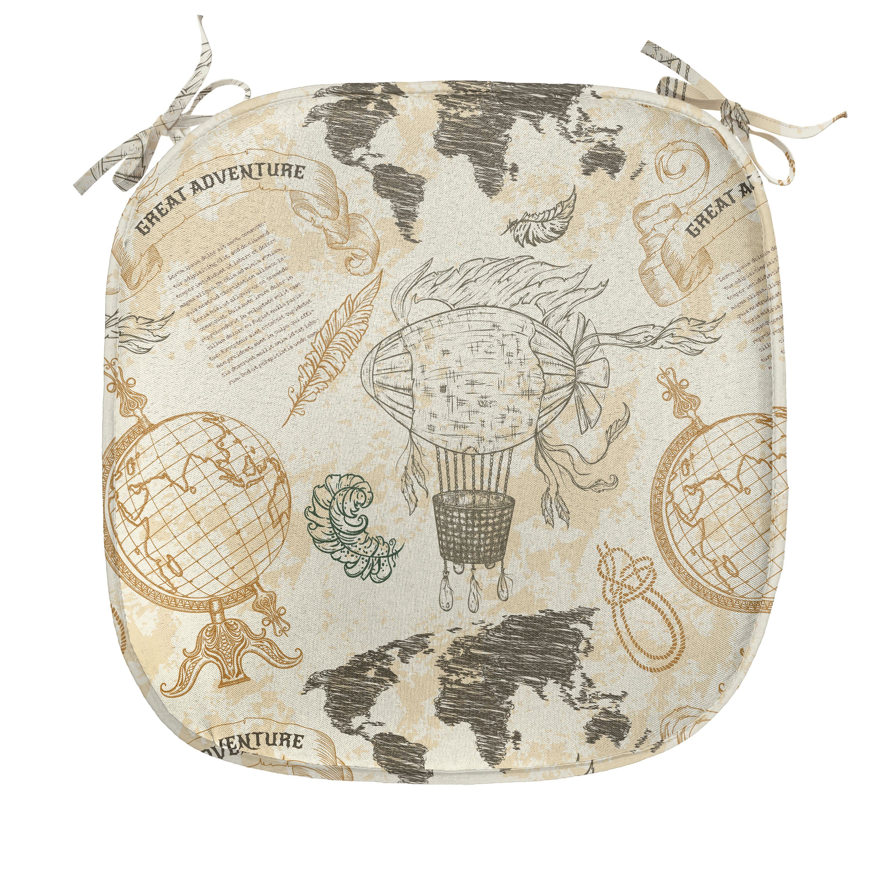 Abakuhaus Stuhlkissen Dekoratives wasserfestes Kissen mit Riemen für Küchensitze, Weltkarte Vintage Globe Rope