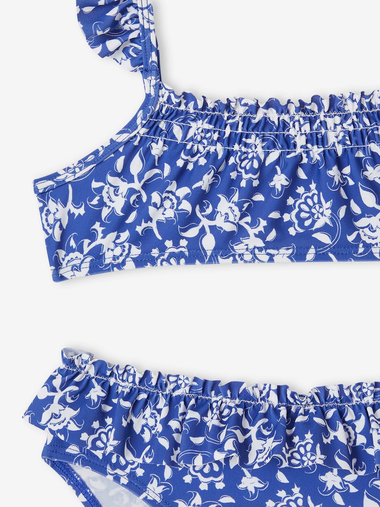 Vertbaudet Capsule Bademode Team Familie: Mädchen Bikini Oeko-Tex - blau/weiß geblümt