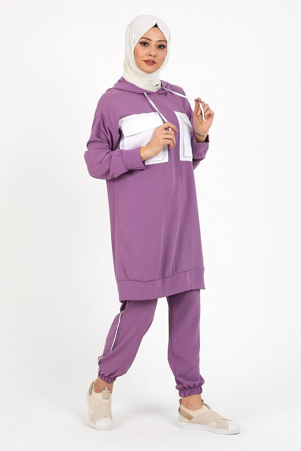 Modamihram  Taschendetaillierter Aerobin-Anzug Flieder 12228