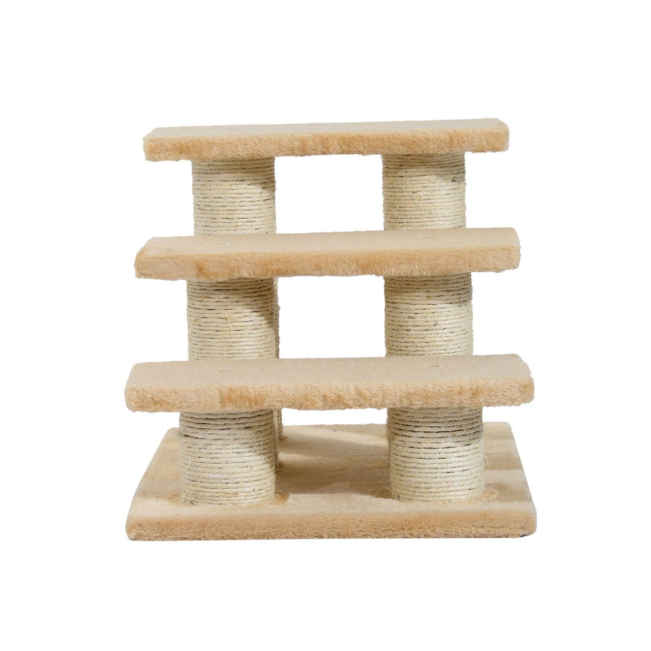 PawHut Tiertreppe Katzentreppe Hundetreppe 3 Stufen Treppe für Katze und Hunde Plüsch Creme 45 x 35 x 34 cm