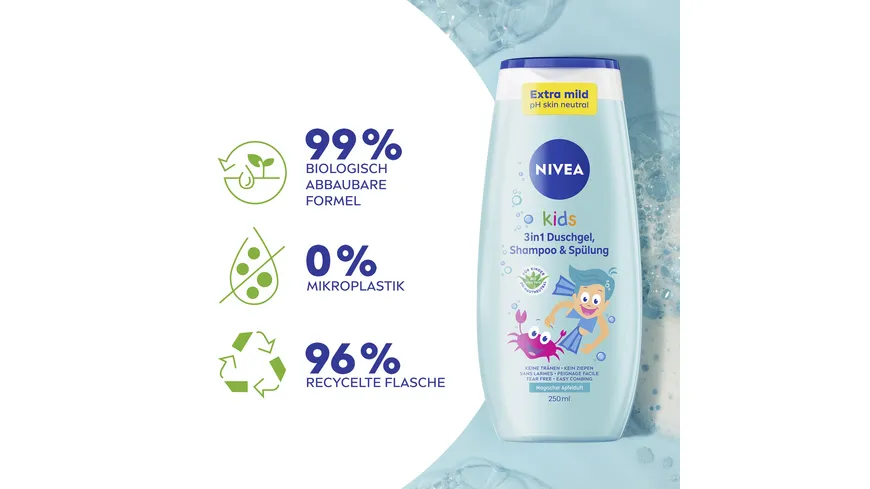 NIVEA kids 3in1 Duschgel Shampoo & Spülung Magischer Apfelduft 250 ml