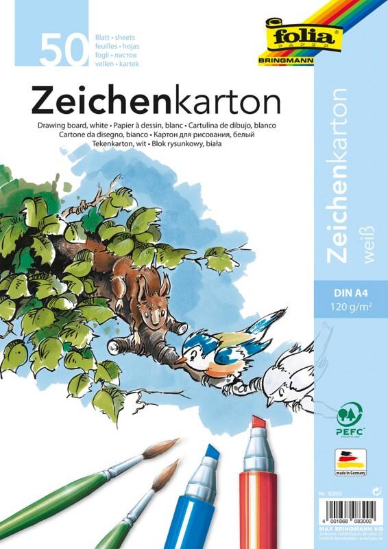 Folia Zeichenpapier 8300 DIN A4 120 g/m² Weiß 50 Blatt