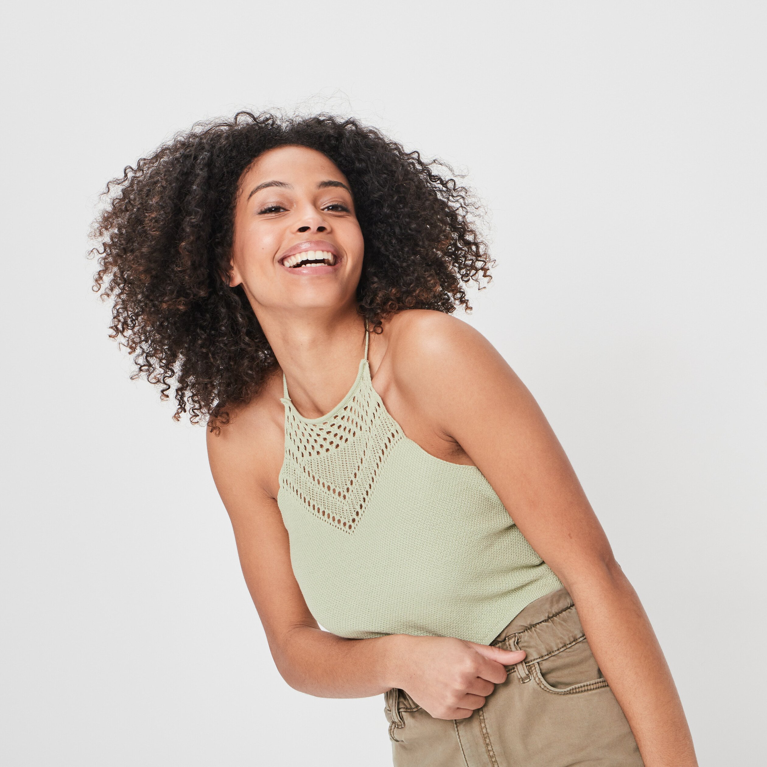 Débardeur cropped crochet vert kaki femme | La Halle