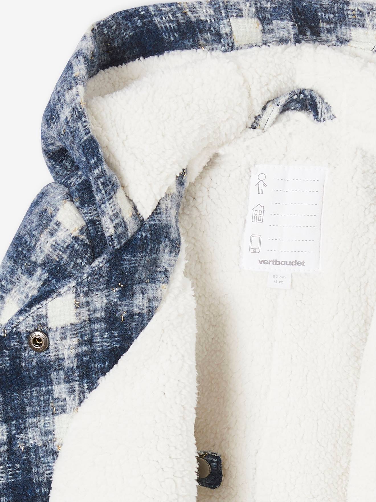 Manteau à carreaux bébé ouverture croisée carreaux bleu foncé