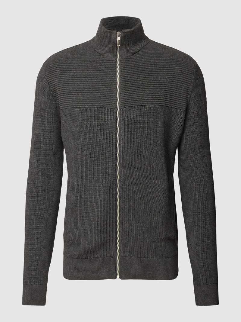 Strickjacke mit Stehkragen in anthrazit meliert