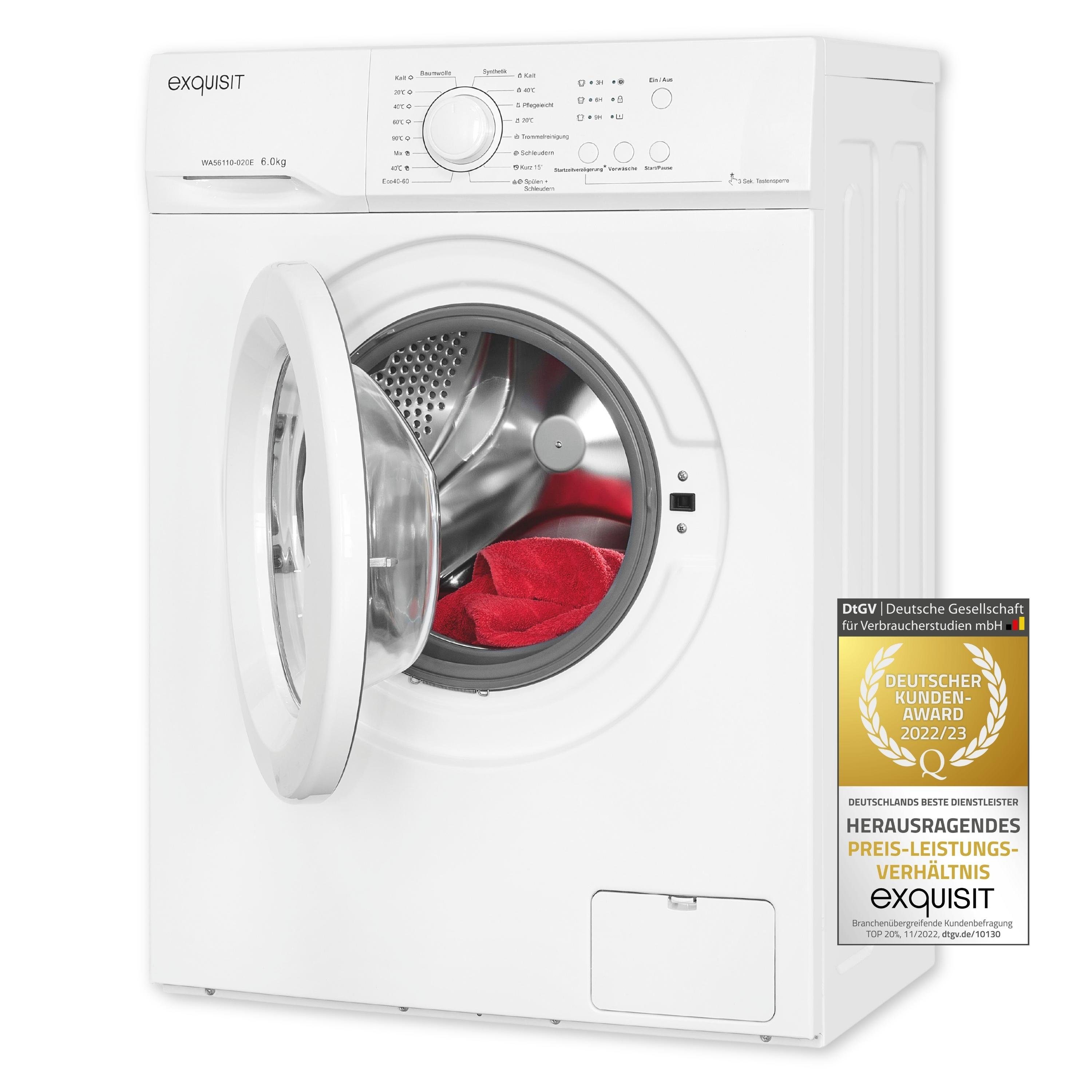 exquisit Waschmaschine WA56110-020E, 6 kg, 1000 U/min, einfach, kompakt und ideal für den kleinen Haushalt
