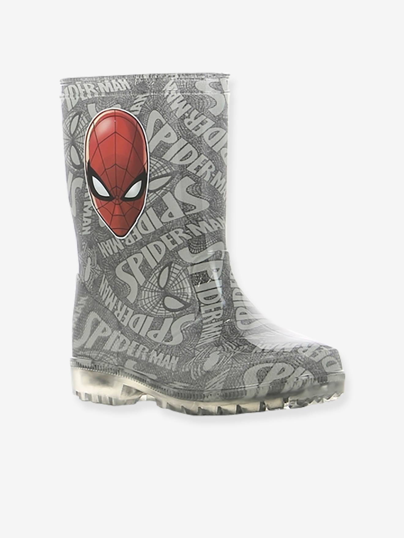 Bottes de pluie semelle lumineuse Spiderman® gris clair imprime
