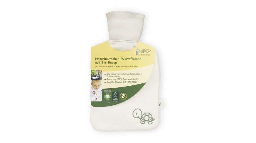 Grünspecht Naturkautschuk-Wärmflasche mit Bio-Bezug klein beige, grün