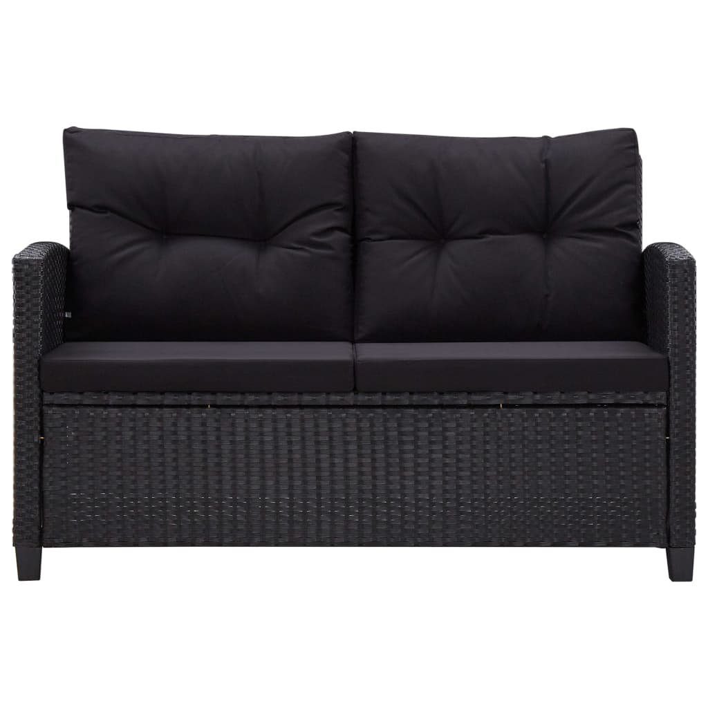 vidaXL Loungesofa 2-Sitzer-Gartensofa mit Kissen Schwarz 124 cm Poly Rattan, 1 Teile