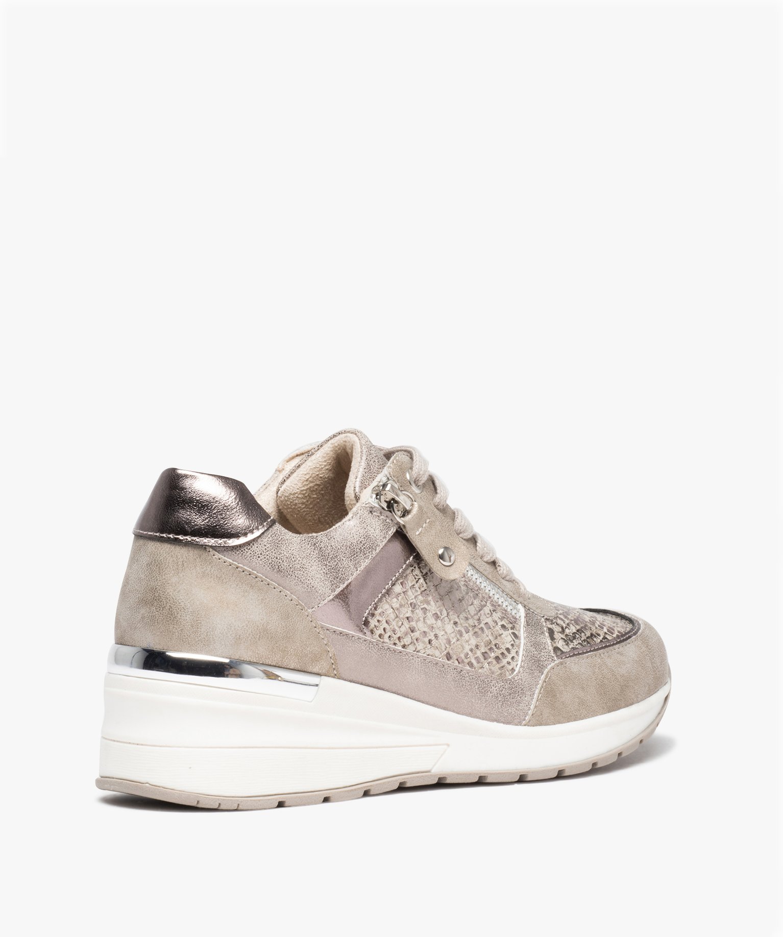 Baskets femme compensées imitation croco à zip gris | GEMO