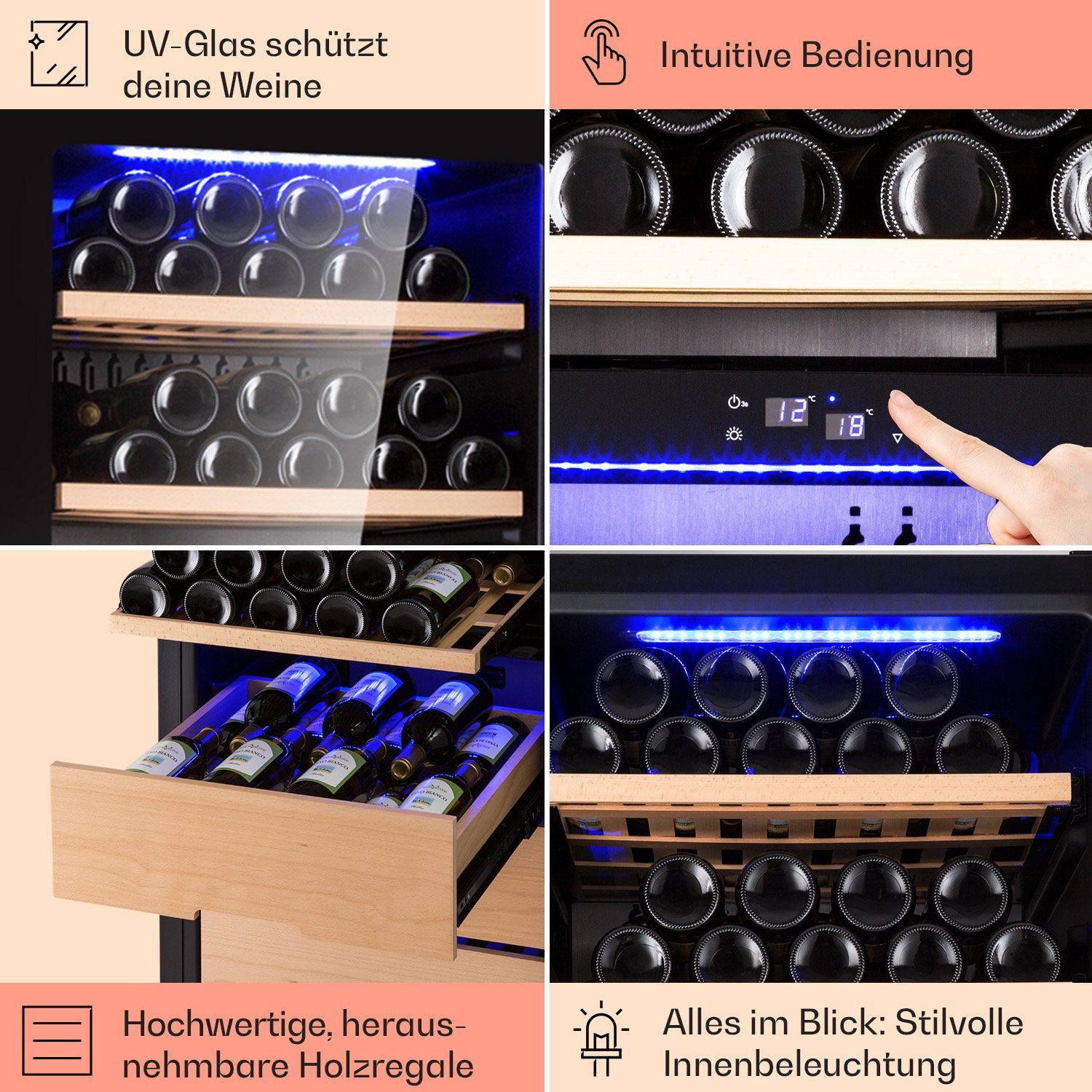 Klarstein Weinkühlschrank Barossa 123 Duo, für 123 Standardflaschen á 0,75l,2 Zonen Wein Flaschenkühlschrank Weintemperierschrank Weinschrank