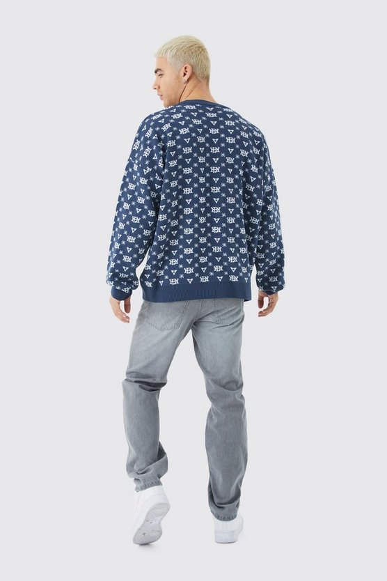 Oversize Strick-Pullover mit Print