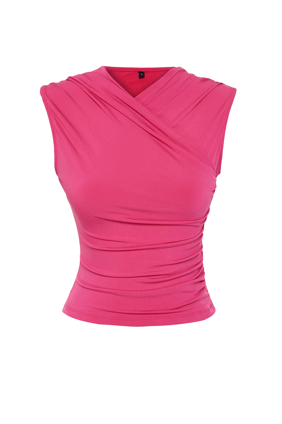 Trendyol Collection  Taillierte/körperbetonte, geraffte, detaillierte, ärmellose Stretch-Strickbluse in Fuchsia TWOSS24BZ00518
