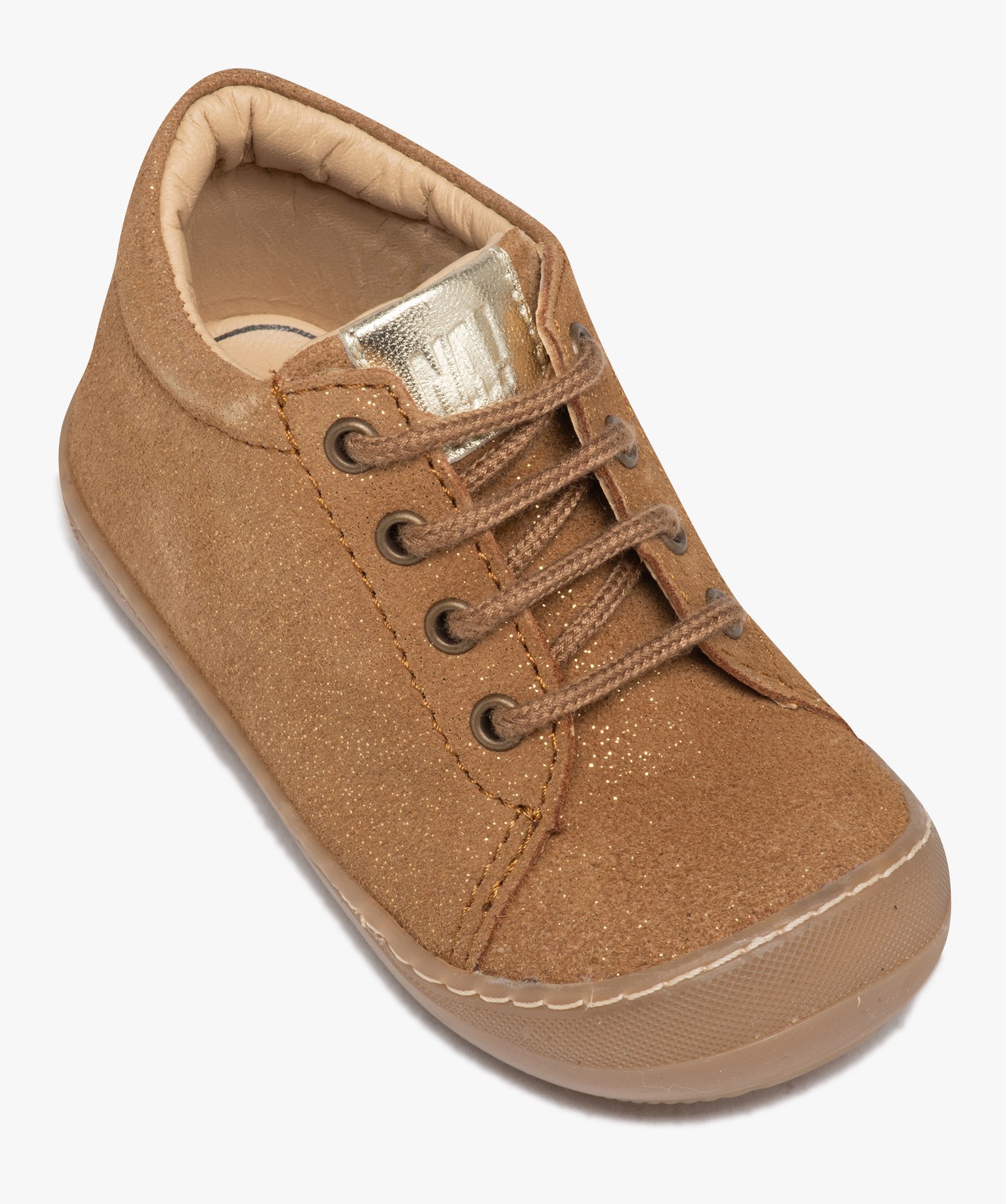 Chaussures premiers pas bébé fille en cuir à paillettes -... camel | GEMO