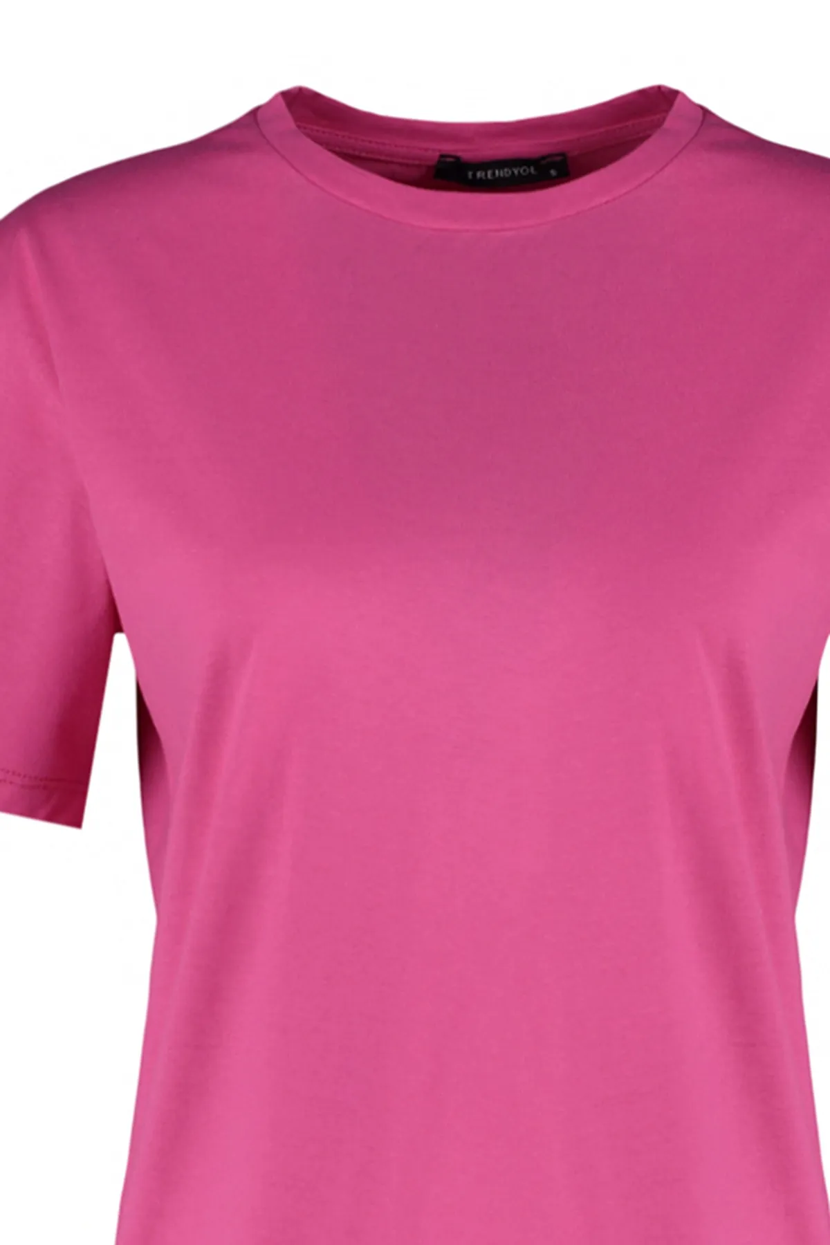 Trendyol Collection  Fuchsia, 100 % Baumwolle, Oversize/Weitform, Rundhals-Strick-T-Shirt TWOSS20TS0134