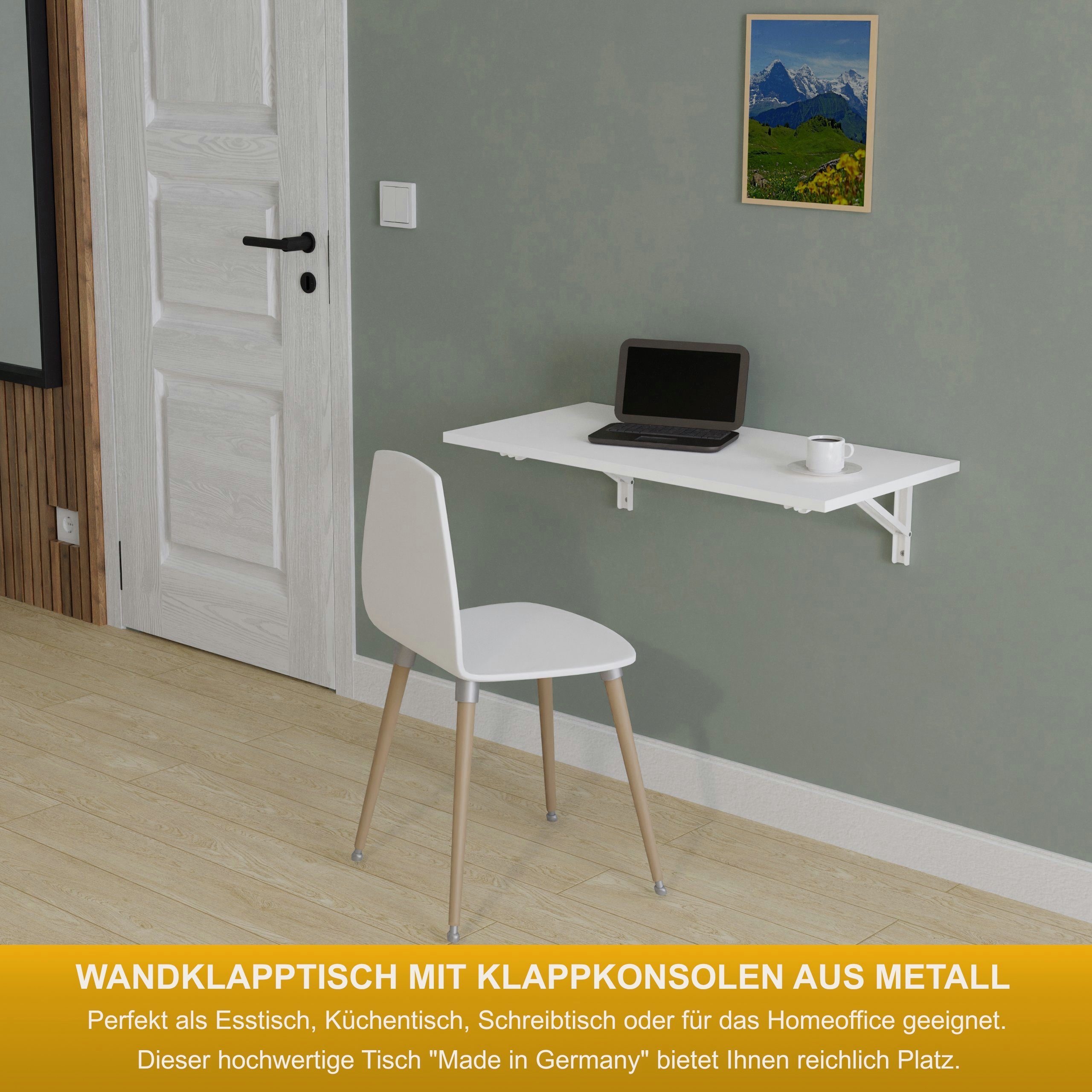 KDR Produktgestaltung Klapptisch 80x40 Wandklapptisch Esstisch Küchentisch Schreibtisch Wand Tisch, Weiß