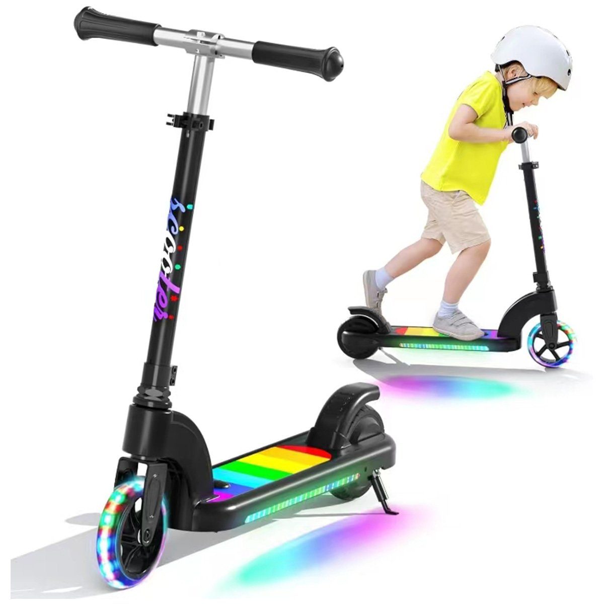 meeteu Cityroller Miniscooter Elektro-Kinderroller Elektroroller, 100,00 W, 10,00 km/h, (Sätze, Mit Radspritzschutz), LED-Blinkende Räder