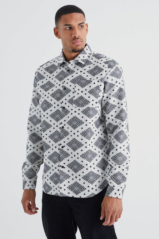 Tall langärmliges Oversize Jacquard Overshirt
