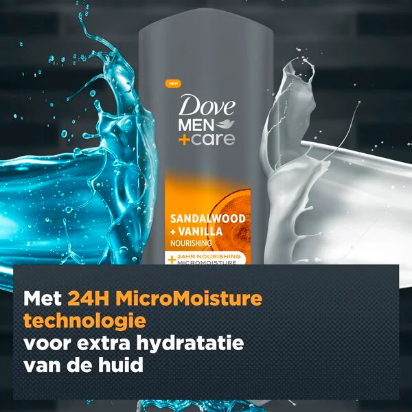 Dove Men Care gel za prhanje 3 v 1 z vonjem sandalovine in vanilije 250 ml