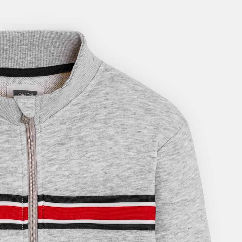 Sweat-shirt zippé col montant gris garçon