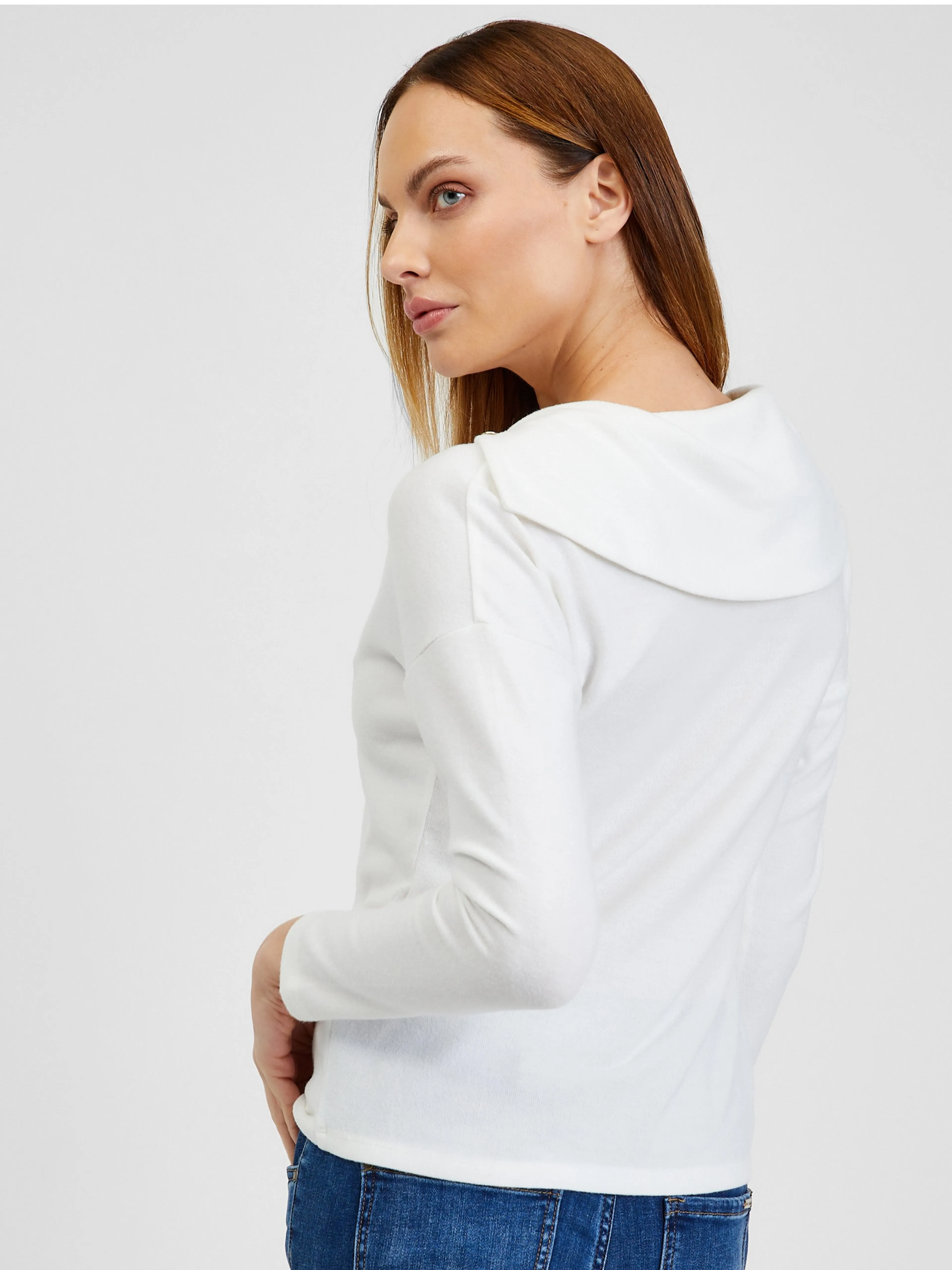 Weißes Damen-T-Shirt mit dekorativen Details ORSAY
