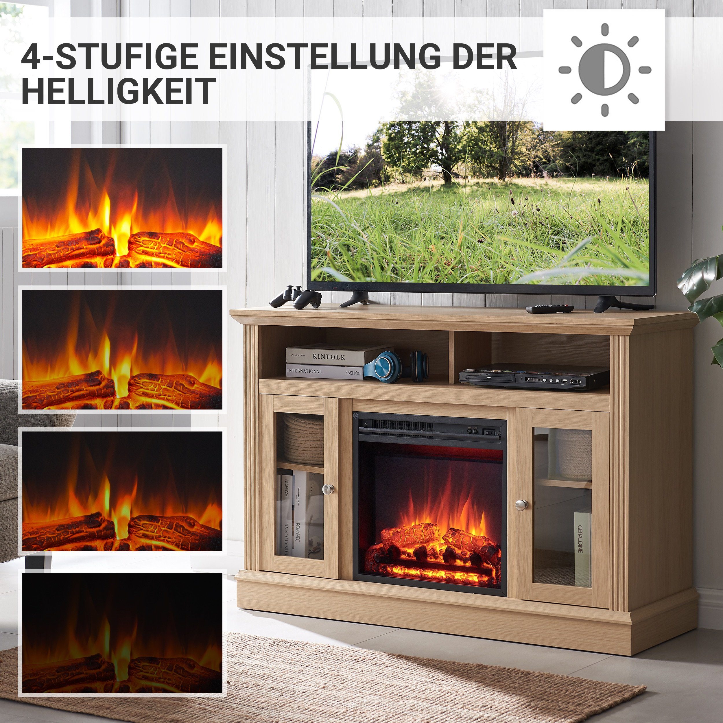 Balderia Elektrokamin James, Standkamin mit Heizung 2000W, 3D-Flammeneffekt, LED-Beleuchtung, Fernbedienung, Timer, Thermostat