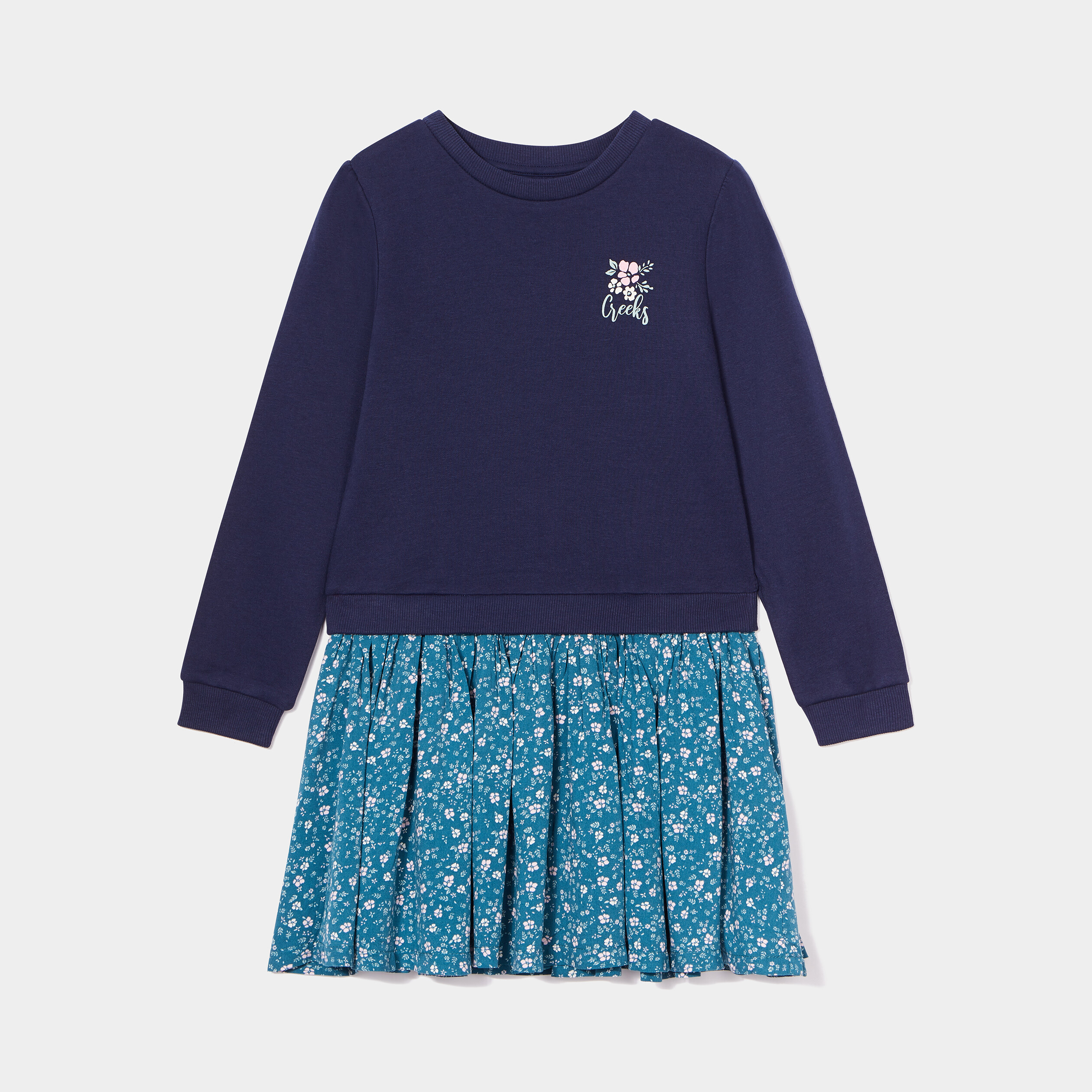 Robe effet 2-en-1 sweat et jupe Creeks vert foncé fille | La Halle