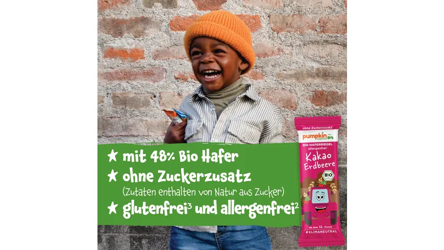 pumpkin organics Bio Haferriegel mit Kakao & Erdbeere 20 g