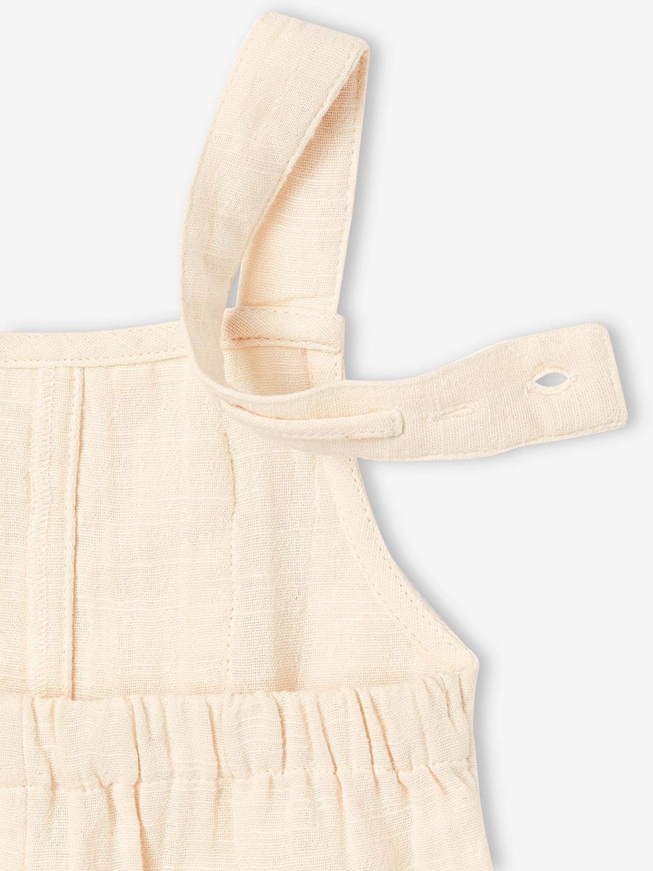 Ensemble bébé body, salopette et chapeau écru