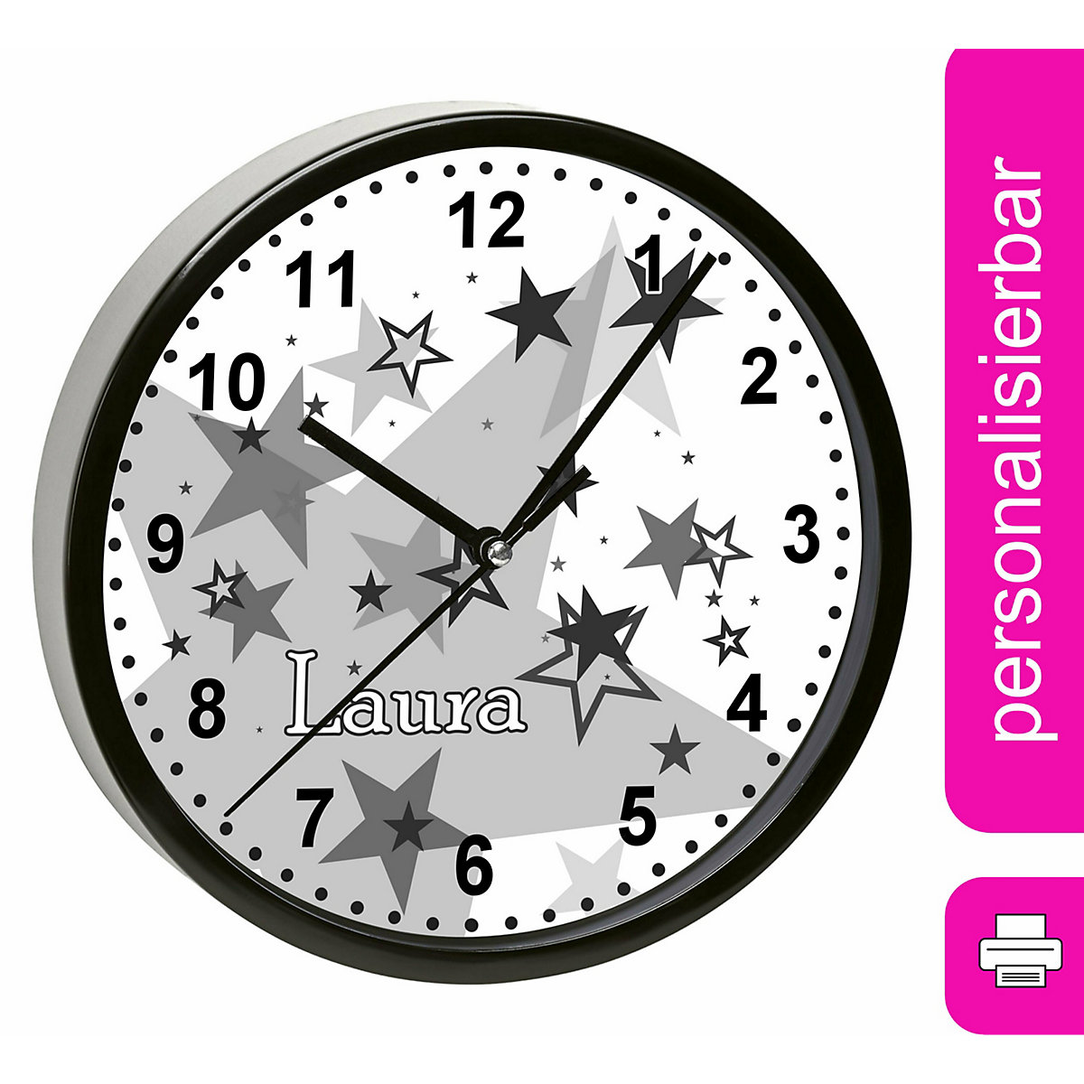 Kinder Wanduhr personalisiert mit Name Sternenhimmel Grau