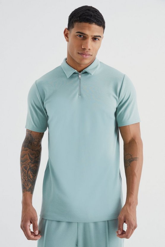 Kurzärmliges Slim-Fit Poloshirt mit 1/4 Reißverschluss
