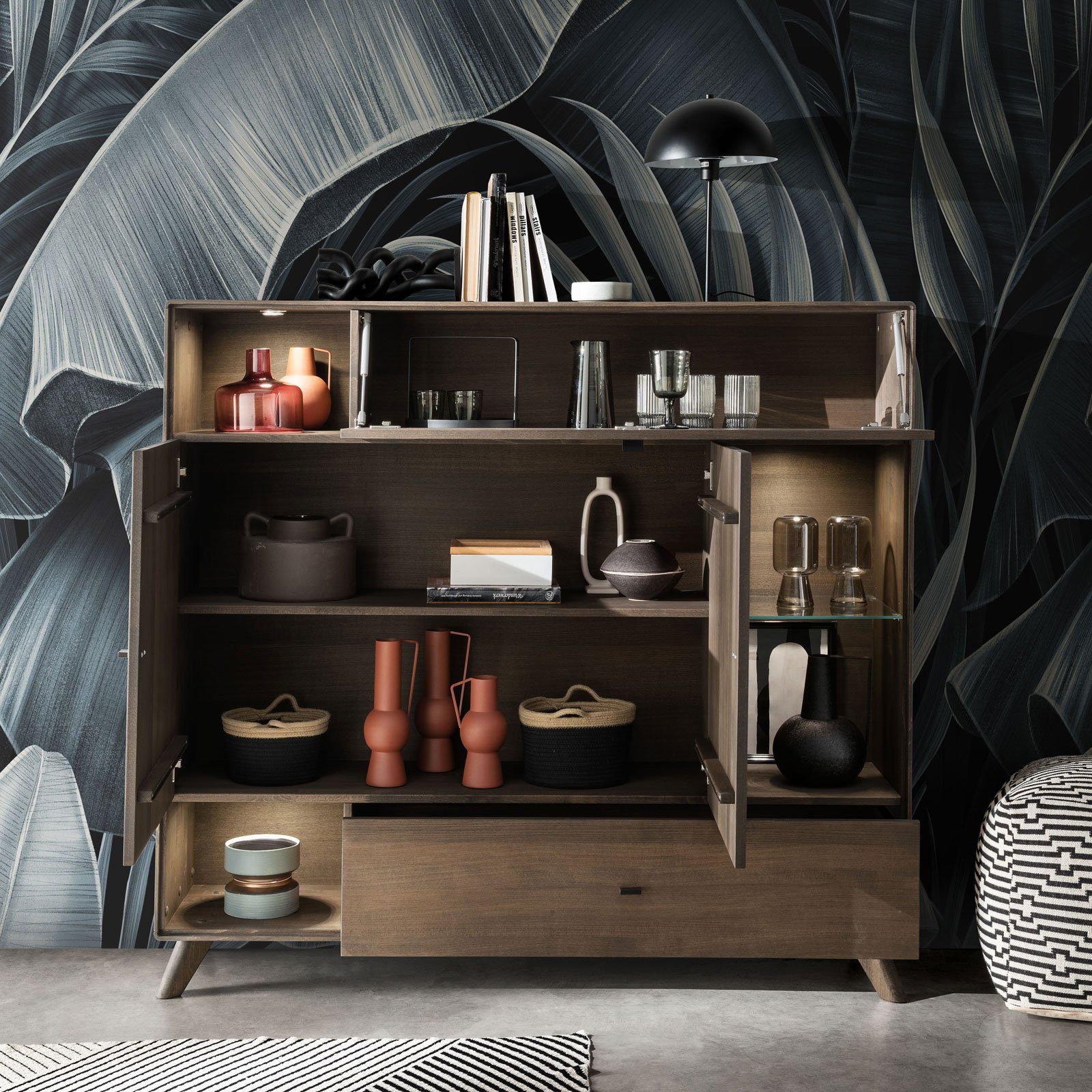 Casamia Highboard Highboard Hochanrichte Massivholz B 156 H 145cm Varese Kernbuche braun