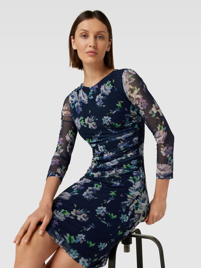Knielanges Cocktailkleid mit seitlicher Raffung in marineblau