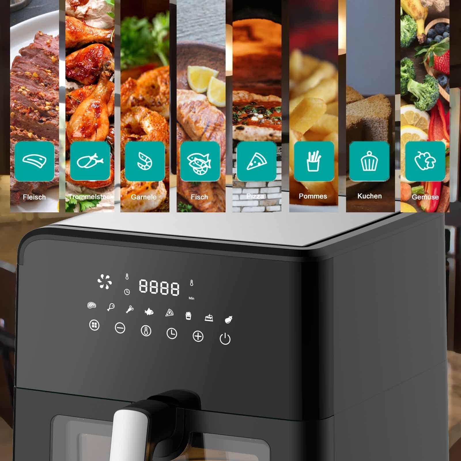 Sinaopus Heißluftfritteuse 7,5L Mini Backofen Airfryer XXL,8 Programmen, LED-Anzeige, 1700,00 W, Einstellbare Temperaturregelung, Sichtbares Sichtfenster