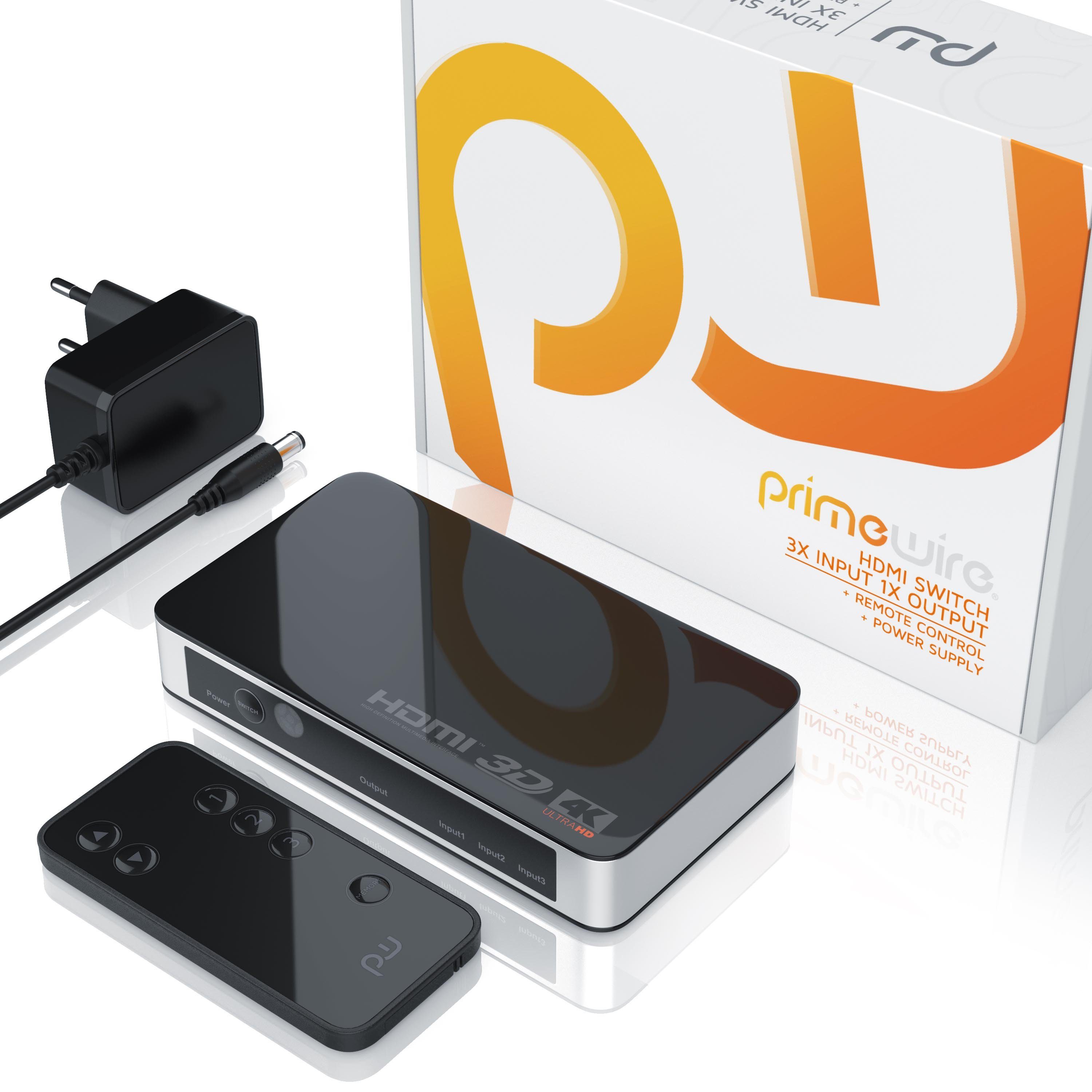 Primewire Audio / Video Matrix-Switch, 3-Port HDMI UHD Switch, Verteiler 4k 60Hz Umschalter mit Fernbedienung