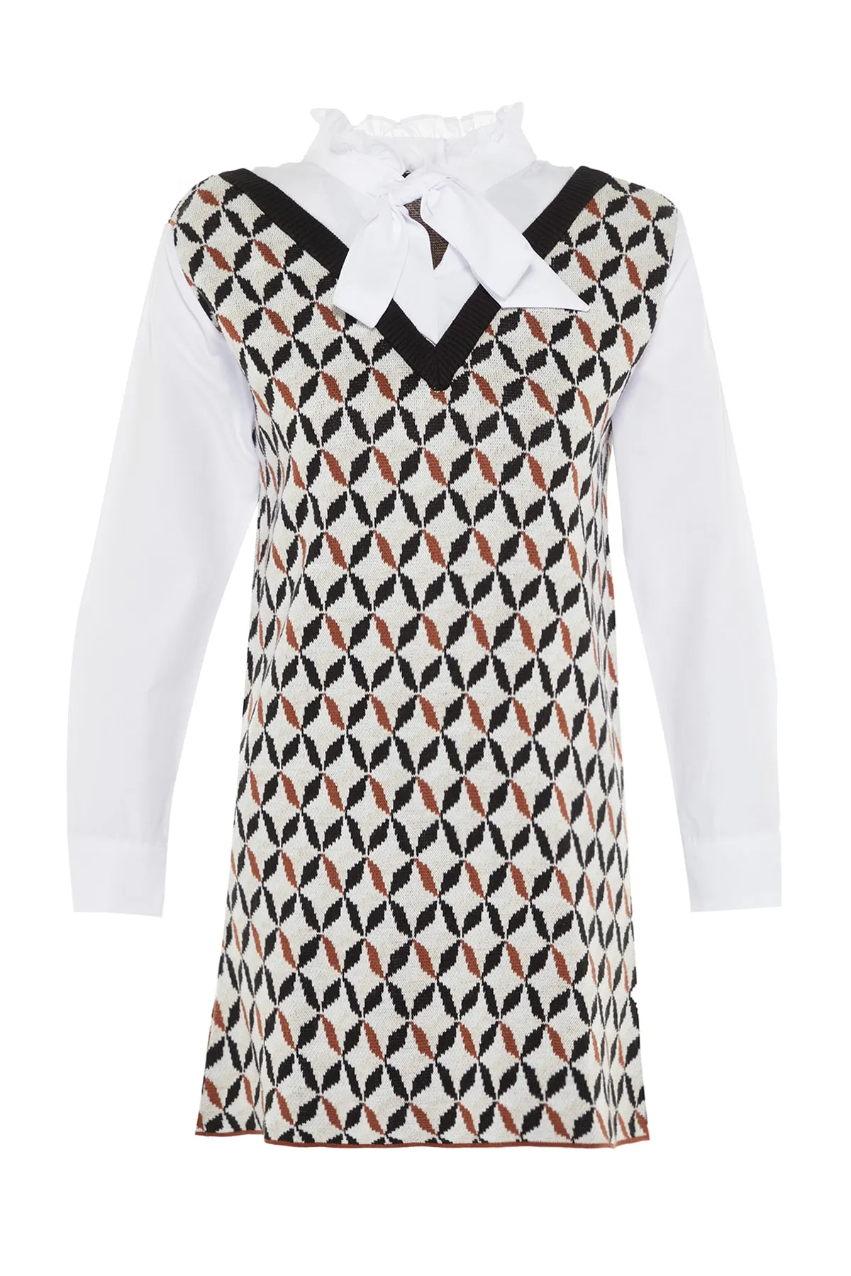 Trendyol Collection  Schwarzes selbstgemustertes Mini-Strickkleid TWOAW22SV0122