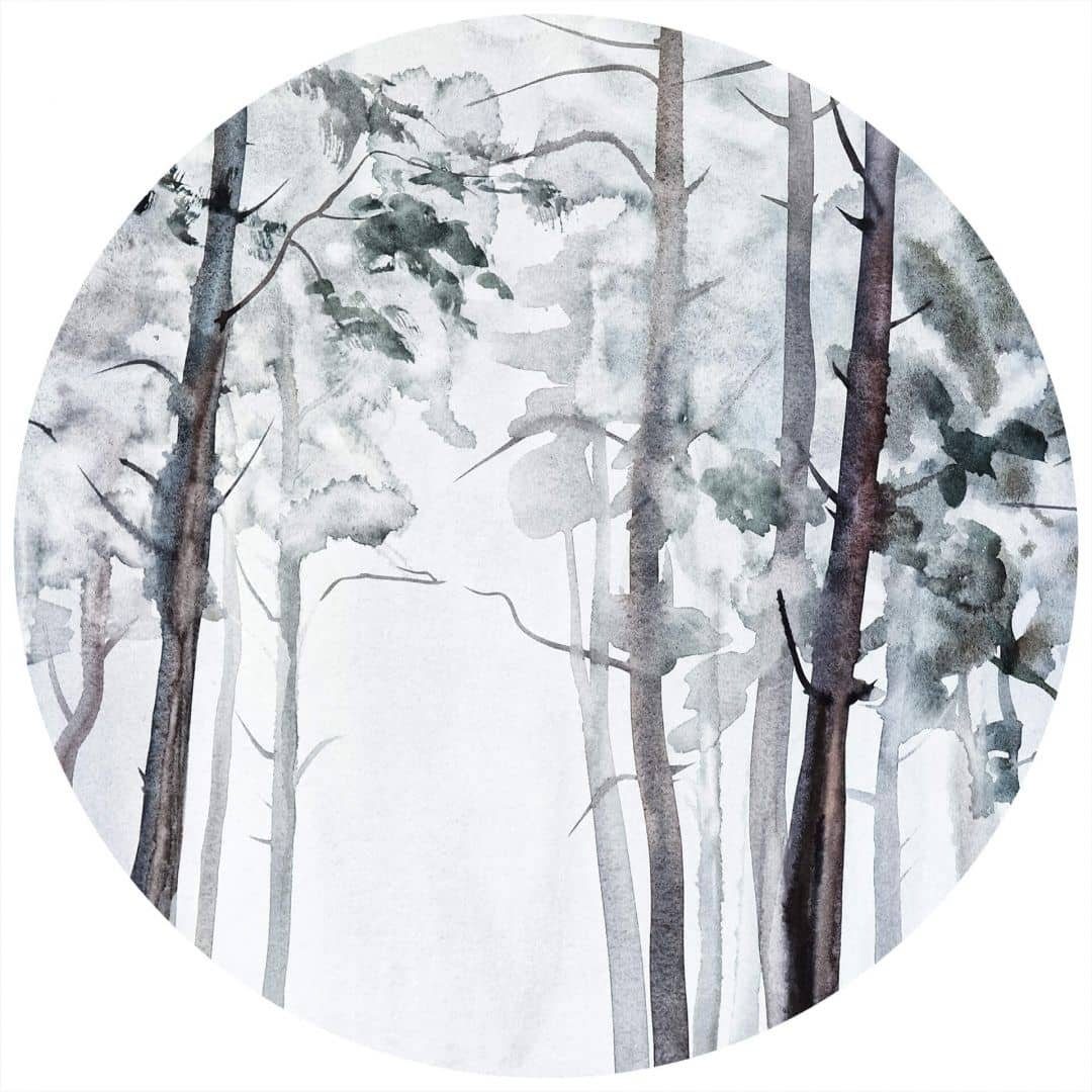 K&L Wall Art Fototapete Fototapete Aquarell Wald kunstvolle Vliestapete Rund Tapete, Wasserfarben Tapete