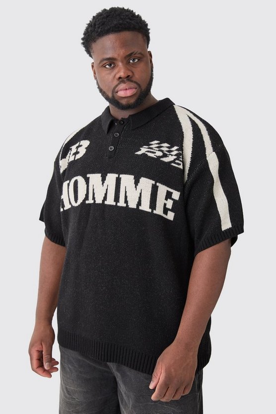 Plus Oversize Homme Poloshirt in Schwarz