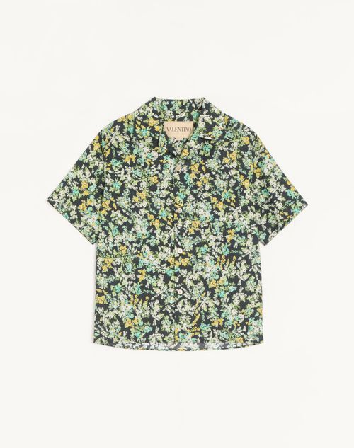 Valentino bowlingskjorte i bomuldspoplin med papirblomsterprint