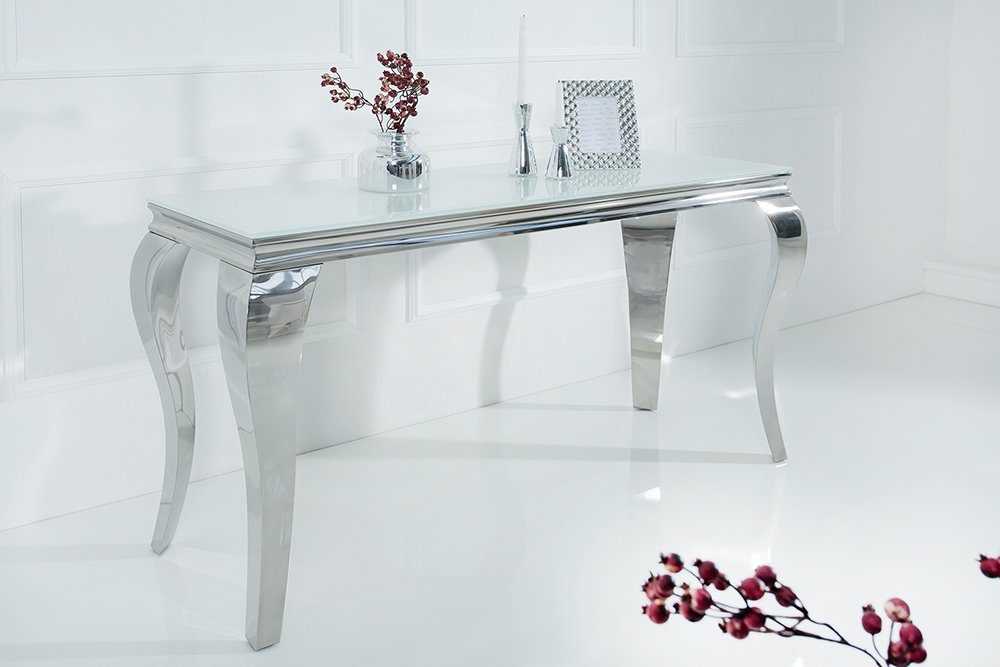 riess-ambiente Konsolentisch MODERN BAROCK 145cm weiß / silber (Einzelartikel, 1-St), Flur · Opalglas · Edelstahl · eckig · Wohnzimmer