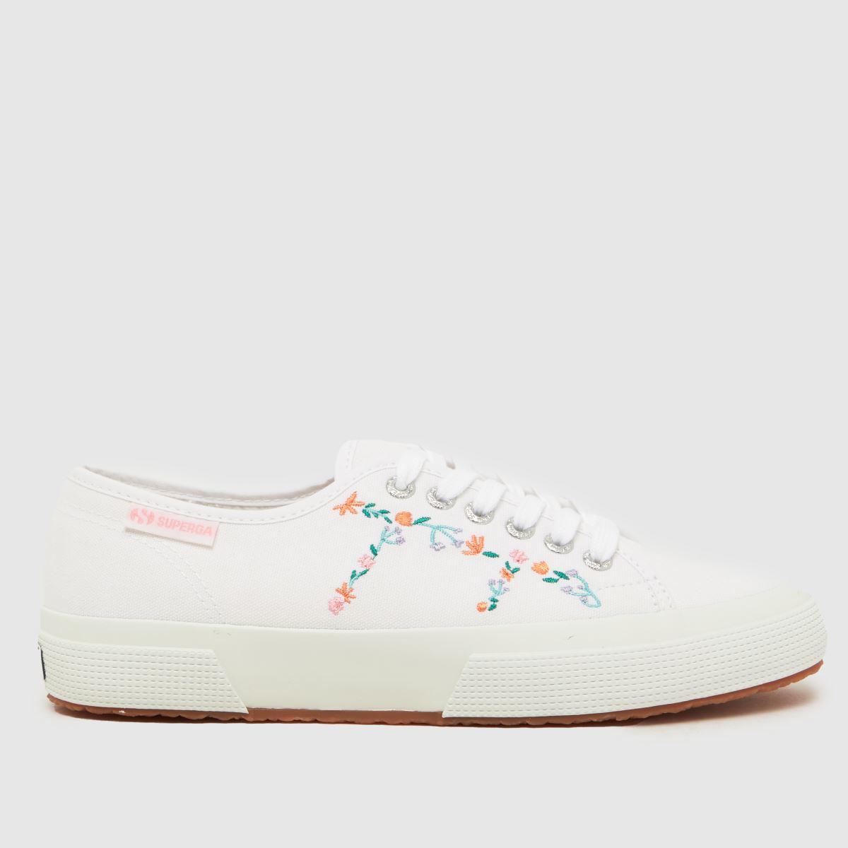 Superga 2750 – Vita, flerfärgade sneakers med broderi och små blommor
