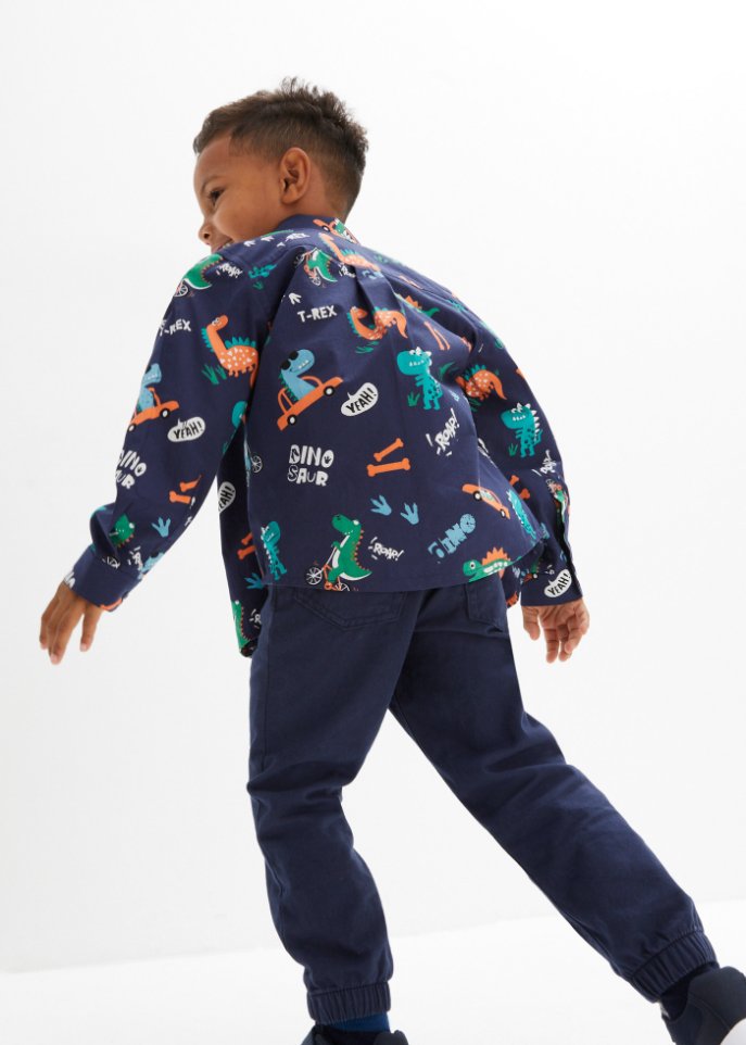 Jungen Langarmhemd mit Dinodruck, Slim Fit