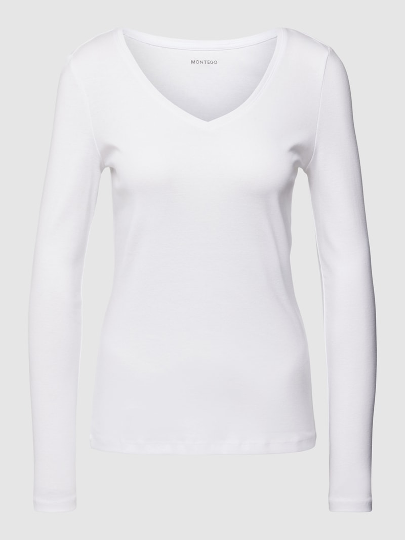 Longsleeve mit V-Ausschnitt in weiß
