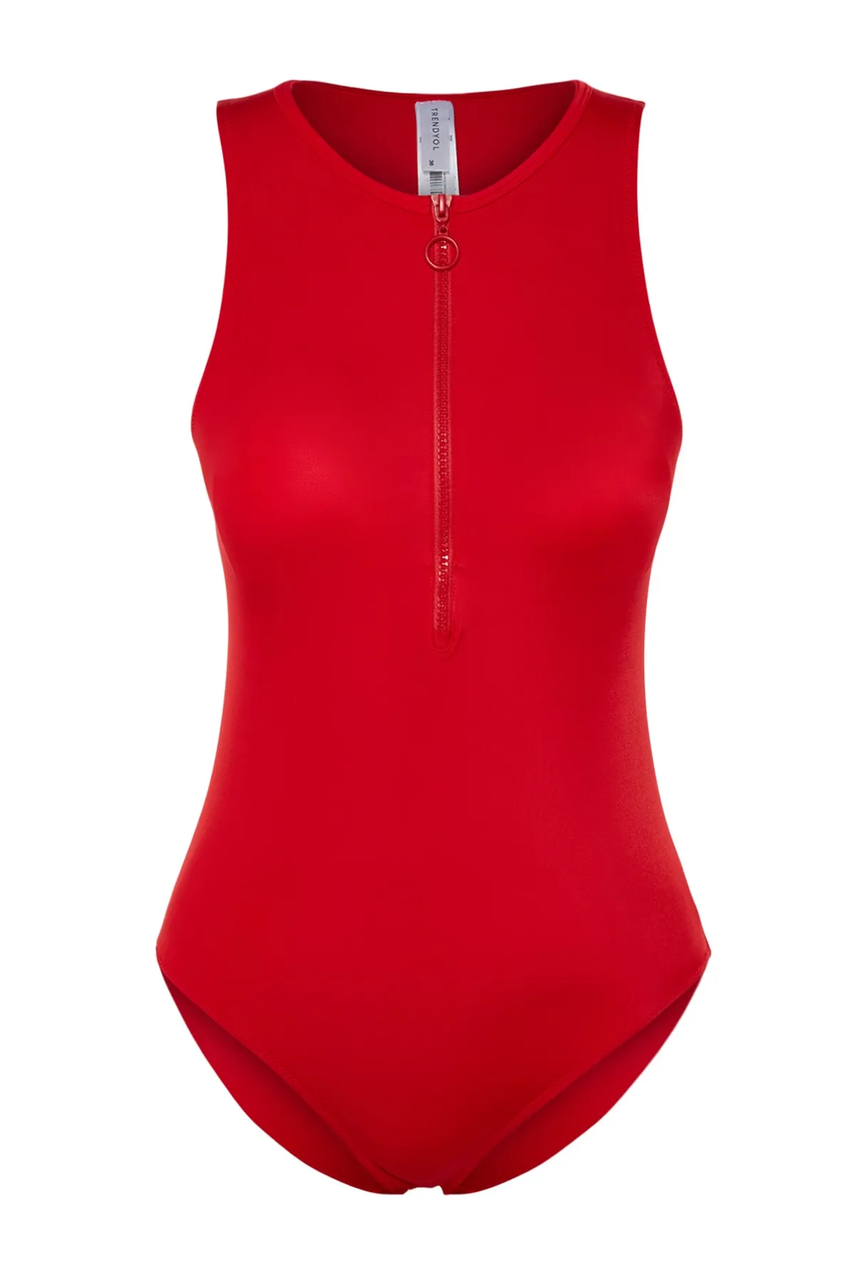 Trendyol Collection  Roter Neckholder-Badeanzug mit Reißverschluss und normalem Bein TBESS21MA0013