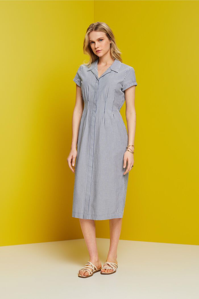 Seersucker-Hemdblusenkleid, 100 % Baumwolle
