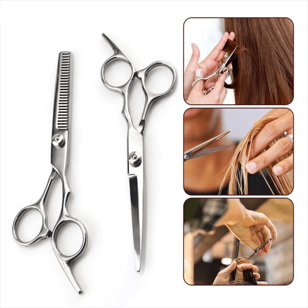 UNIQ Set de coiffure UNIQ avec deux ciseaux et une cape de coiffeur Poils de ciseaux
