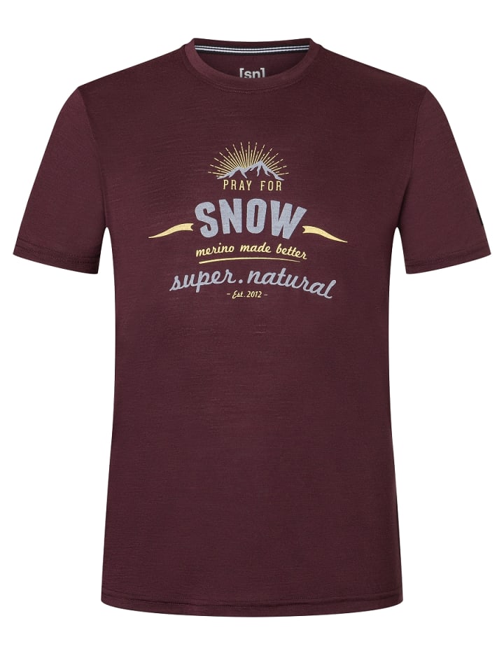 super.natural Merino T-Shirt M PRAY FOR SNOW TEE in weinrot günstig kaufen