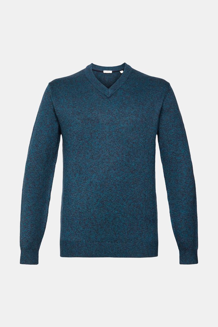 Zweifarbiger Strickpullover mit V-Ausschnitt