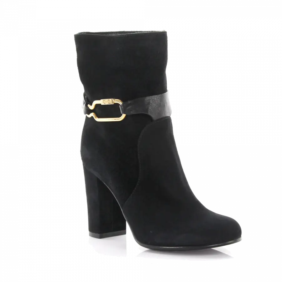 Sergio Rossi - Stiefeletten Kalbsleder Veloursleder Metallverzierung schwarz - schwarz